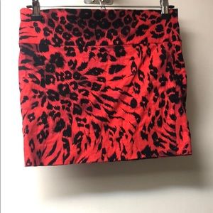 Red & Black Leopard Print Mini Skirt